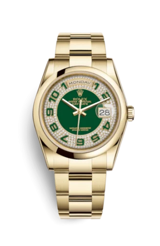 Rolex - 118208-0206 Day-Date 36 Yellow Gold Domed / Oyster  / Green Paved
