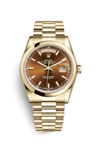 Rolex - 118208-0348 Day-Date 36 Yellow Gold Domed / President / Cognac