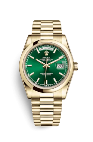 Rolex - 118208-0349 Day-Date 36 Yellow Gold Domed / President / Green