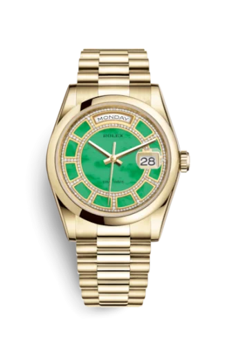 Rolex - 118208-0352 Day-Date 36 Yellow Gold Domed / President / Green Jade Carousel