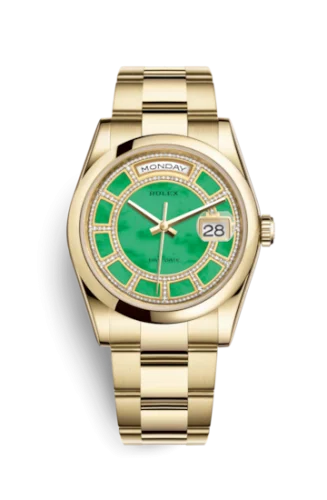 Rolex - 118208-0353 Day-Date 36 Yellow Gold Domed / Oyster / Green Jade Carousel