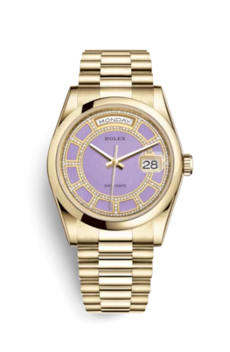 Rolex - 118208-0354 Day-Date 36 Yellow Gold Domed / President / Lavender Carousel