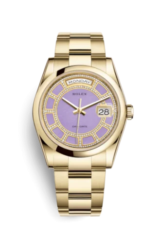Rolex - 118208-0355 Day-Date 36 Yellow Gold Domed / Oyster / Lavender Carousel