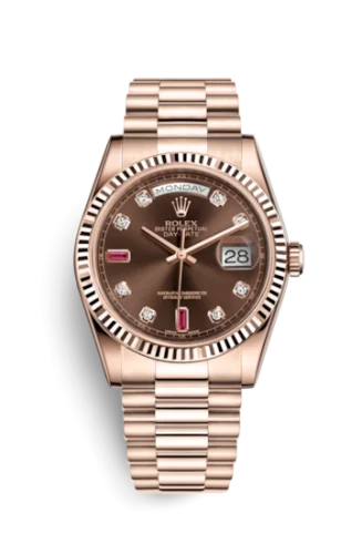 Rolex - 118235f-0093 Day-Date 36 Everose Fluted / President / Chocolate Diamonds Rubies