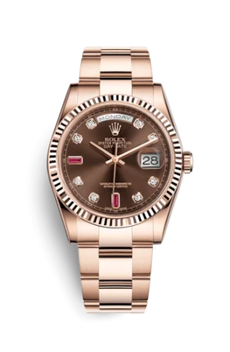 Rolex - 118235f-0096 Day-Date 36 Everose Fluted / Oyster / Chocolate Diamonds Rubies