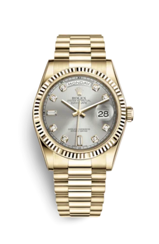Rolex - 118238-0067 Day-Date 36 Yellow Gold Fluted / President / Silver Diamonds