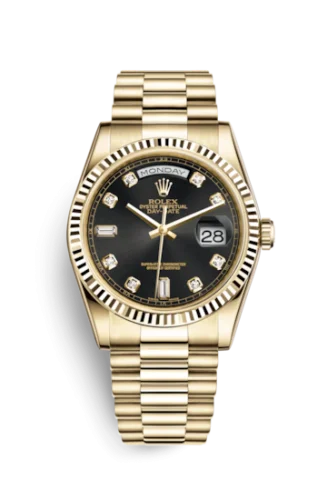 Rolex - 118238-0076 Day-Date 36 Yellow Gold Fluted / President / Black Diamonds