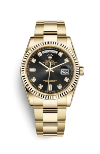 Rolex - 118238-0111 Day-Date 36 Yellow Gold Fluted / Oyster / Black Diamonds
