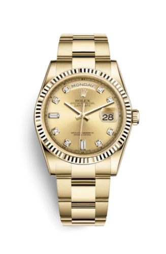 Rolex - 118238-0113 Day-Date 36 Yellow Gold Fluted / Oyster / Champagne Diamond