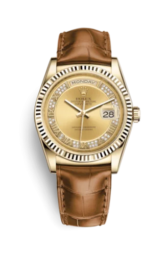 Rolex - 118138-0078 Day-Date 36 Yellow Gold Fluted / Strap / Champagne Diamonds
