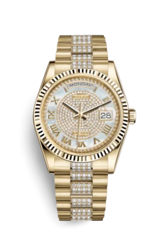Rolex - 118238-0406 Day-Date 36 Yellow Gold Fluted / President / MOP Paved