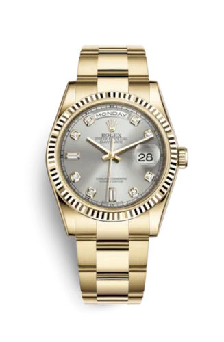 Rolex - 118238-0163 Day-Date 36 Yellow Gold Fluted / Oyster / Silver Diamonds