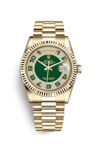 Rolex - 118238-0237 Day-Date 36 Yellow Gold Fluted / President / Green Paved