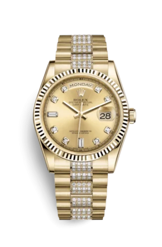 Rolex - 118238-0404 Day-Date 36 Yellow Gold Fluted / President Diamonds / Champagne Diamond