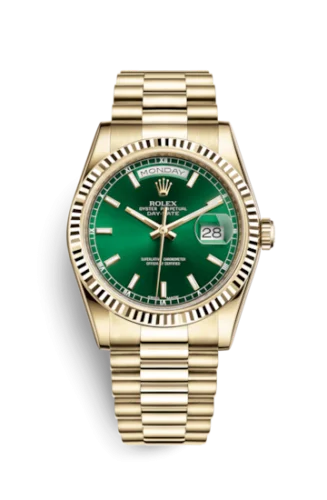 Rolex - 118238-0419 Day-Date 36 Yellow Gold Fluted / President / Green