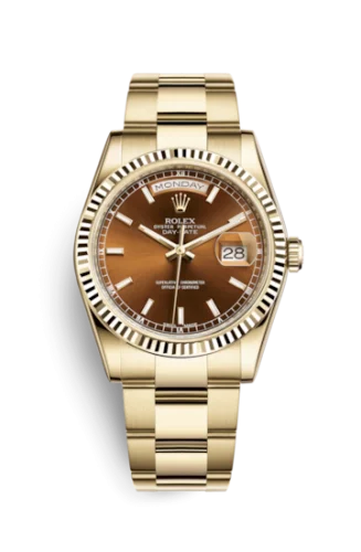 Rolex - 118238-0425 Day-Date 36 Yellow Gold Fluted / Oyster  / Cognac