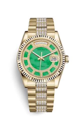 Rolex - 118238-0436 Day-Date 36 Yellow Gold Fluted / President Diamonds / Green Jade Carousel