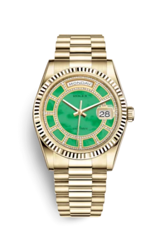 Rolex - 118238-0437 Day-Date 36 Yellow Gold Fluted / President / Green Jade Carousel