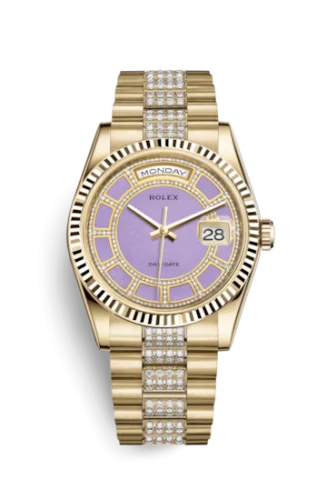 Rolex - 118238-0441 Day-Date 36 Yellow Gold Fluted / President Diamonds / Lavender Jade Carousel