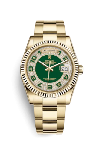 Rolex - 118238-0473 Day-Date 36 Yellow Gold Domed / Oyster / Green Paved