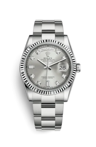 Rolex - 118239-0078 Day-Date 36 White Gold Fluted / Oyster / Silver Diamonds