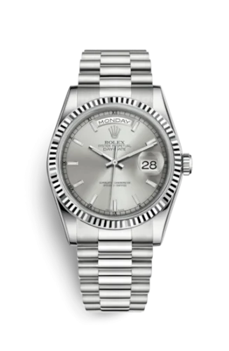 Rolex - 118239-0085 Day-Date 36 White Gold Fluted / President / Silver