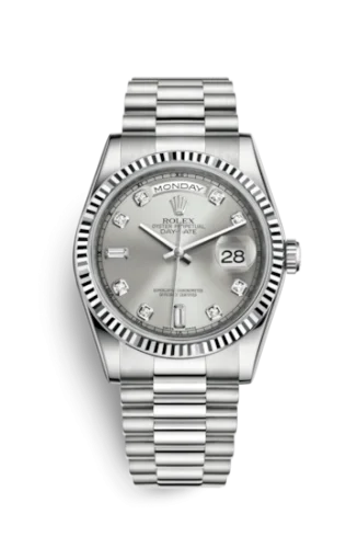 Rolex - 118239-0086 Day-Date 36 White Gold Fluted / President / Silver Diamond