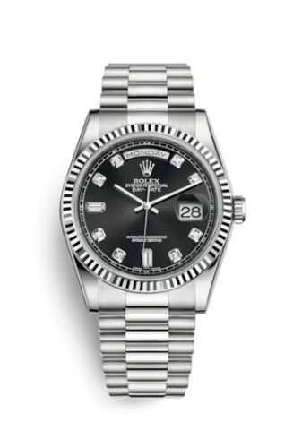 Rolex - 118239-0089 Day-Date 36 White Gold Fluted / President / Black Diamond