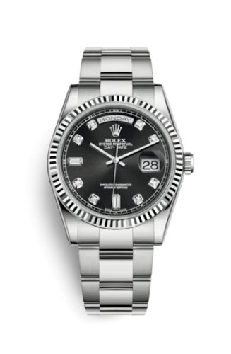Rolex - 118239-0099 Day-Date 36 White Gold Fluted / Oyster / Black Diamonds