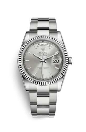 Rolex - 118239-0124 Day-Date 36 White Gold Fluted / Oyster / Silver