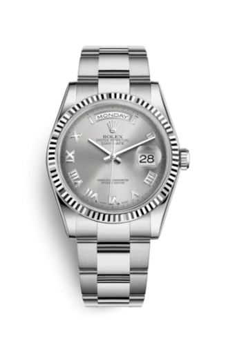 Rolex - 118239-0145 Day-Date 36 White Gold Fluted / Oyster / Grey Roman