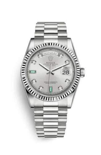 Rolex - 118239-0269 Day-Date 36 White Gold Fluted / President / Silver Diamond Emerald