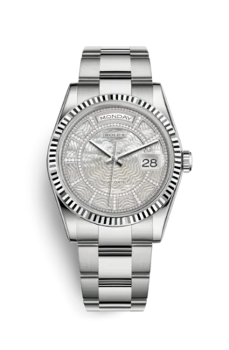 Rolex - 118239-0281 Day-Date 36 White Gold Fluted / Oyster / MOP Carousel