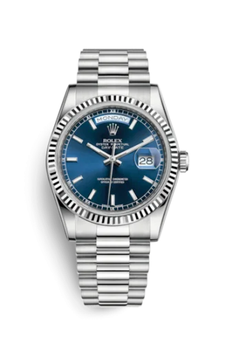 Rolex - 118239-0287 Day-Date 36 White Gold Fluted /  President / Blue