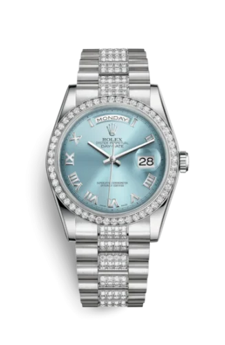 Rolex - 118346-0044 Day-Date 36 Platinum Diamonds / President Diamonds / Ice Blue Roman