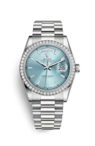 Rolex - 118346-0047 Day-Date 36 Platinum Diamonds / President / Ice Blue