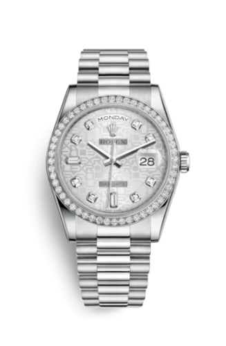Rolex - 118346-0050 Day-Date 36 Platinum Diamonds / President / Silver Computer
