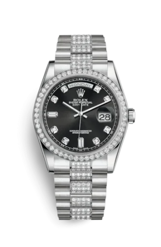 Rolex - 118346-0057 Day-Date 36 Platinum Diamonds / President Diamonds /  Black Diamonds