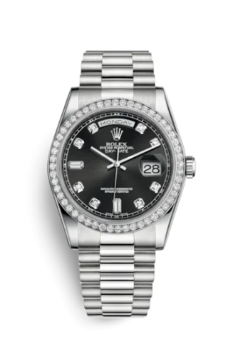 Rolex - 118346-0065 Day-Date 36 Platinum Diamonds / President / Black Diamonds