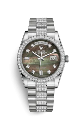 Rolex - 118346-0074 Day-Date 36 Platinum Diamonds / President Diamonds / Black MOP