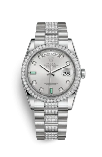 Rolex - 118346-0083 Day-Date 36 Platinum Diamonds / President Diamonds / Silver Diamond Emerald