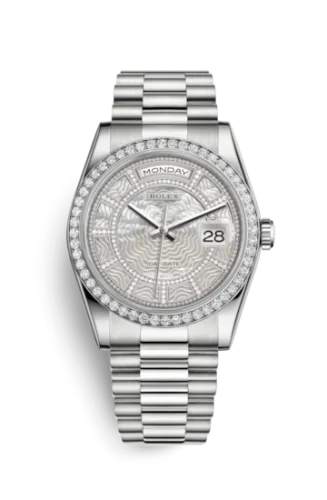 Rolex - 118346-0087 Day-Date 36 Platinum Diamonds / President / MOP Carousel