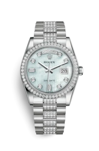 Rolex - 118346-0090 Day-Date 36 Platinum Diamonds / President Diamonds / MOP