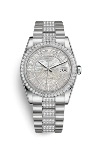 Rolex - 118346-0091 Day-Date 36 Platinum Diamonds / President Diamonds / White Carousel