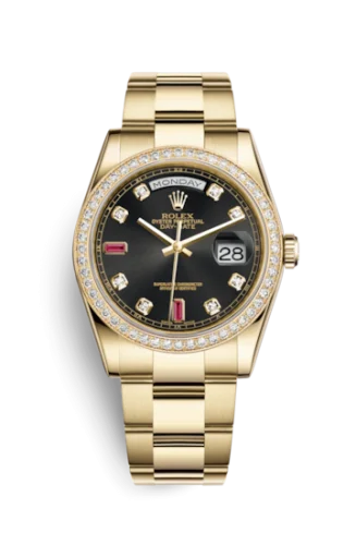 Rolex - 118348-0209 Day-Date 36 Yellow Gold Diamonds / Oyster / Black Diamonds Rubies