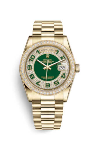 Rolex - 118348-0054 Day-Date 36 Yellow Gold Diamonds / President / Green Arabic