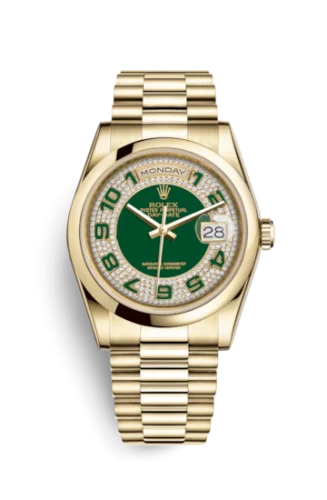 Rolex - 118208-0175 Day-Date 36 Yellow Gold Domed / President/ Green Paved