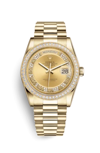 Rolex - 118348-0071 Day-Date 36 Yellow Gold Diamonds / President / Champagne Roman