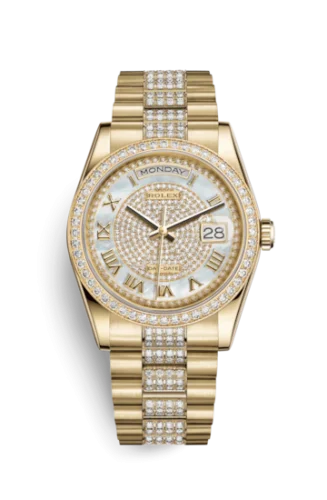 Rolex - 118348-0076 Day-Date 36 Yellow Gold Diamonds / President Diamond / Paved Roman