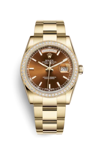 Rolex - 118348-0227 Day-Date 36 Yellow Gold Diamonds / Oyster / Cognac
